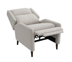 Mid-Century Modern Pushback Manual Recliner Tapered Legs Linen Textured Fabric High Back Subtle Channel Detail Beige Finish Primary Living Room