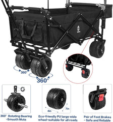 Collapsible Wagon 140L Wagons Carts Foldable with Removable Canopy, Folding Wagon Cart with Wheels for All-Terrain with Brake, Foldable Wagon with Cooler Bag, for Camping Beach Shopping