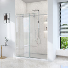 56"-60"W*72" H Frameless Single Sliding Shower Door – 5/16" (8mm) Clear Tempered Glass, Bypass Design with Chrome Finish