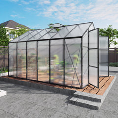 Newly Design Greenhouse 8x12 FT Polycarbonate Greenhouse Raised Base and Anchor Aluminum Heavy Duty Walk-in Greenhouses for Outdoor Backyard in All Season