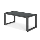 44" x 22" All-Weather Aluminum Outdoor Gray Coffee Table with Tempered Glass Top