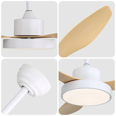 47 Inch Ceiling Fan with 22W LED Light and Remote Control 6 Speeds Reversible DC Motor White for Living Room