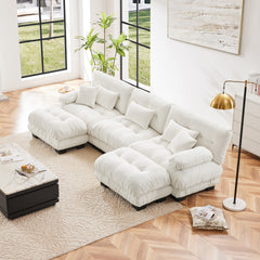 Luxury Modular Sectional Sofa Couch - Oversized U Shaped Cloud Couch for Living Room,Deep Seat Sofa Couch with 2 Ottomans ,Chenille White