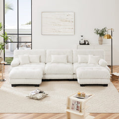 Luxury Modular Sectional Sofa Couch - Oversized U Shaped Cloud Couch for Living Room,Deep Seat Sofa Couch with 2 Ottomans ,Chenille White