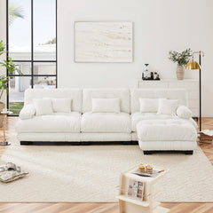 Luxury Modular Sectional Sofa Couch,Oversized L Shaped Cloud Couch for Living Room,Deep Seat Sofa Couch with Convertible Ottoman,Chenille White