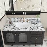 43"x22" Bathroom Vanity Top, with Undermount Ceramic Sink and Backsplash, artificial marble Bathroom Vanity Top with 3 Faucet Holes, New Carrara white and black (only Bathroom Vanity Top)