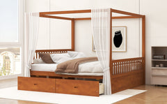 Wooden Canopy Bed with Storage Drawers, King size, Walnut