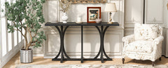 U-Style 59.8'' Wooden Console Table with Oak Veneer Top,Farmhouse Entryway Table with Rubber Wood Slender Curved Legs,Perfect for Living Room,Entryway,Hallway, Dining Spaces.
