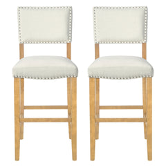 Barstools With rivet decoration set of 2 , wood Frame,fabric Sponge cushion and Upholstered Barstools, Bar Chairs for Kitchen Island,Bedroom,Dining Room.