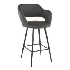 Margarite Contemporary Counter Stool in Black Metal and Grey Faux Leather by LumiSource - Set of 2