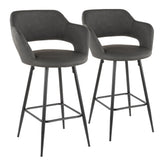 Margarite Contemporary Counter Stool in Black Metal and Grey Faux Leather by LumiSource - Set of 2