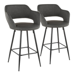 Margarite Contemporary Counter Stool in Black Metal and Grey Faux Leather by LumiSource - Set of 2
