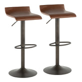 Ale Industrial Barstool in Antique Metal and Brown Faux Leather by LumiSource - Set of 2