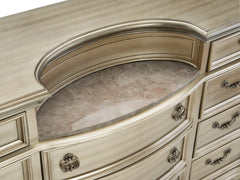 Silver Finish European Design 1pc Luxury Dresser with 11 Drawers Genuine Marble Insert Traditional Bedroom Furniture