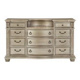 Silver Finish European Design 1pc Luxury Dresser with 11 Drawers Genuine Marble Insert Traditional Bedroom Furniture
