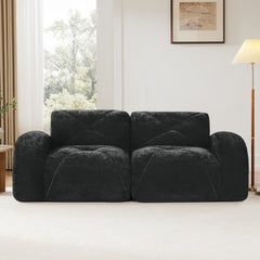 2-seater Tufted Sofa Couches With boneless Sofa,Soft Velvet Fabric,Bottom Anti-Slip Design,32D High Density Sponge,Ergonomic Design Bottom,No Assembly Required,Fits Living Rooms,Black
