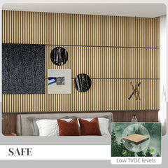 HOMCOM 4 Pack 3D Faux Wood Wall Panels, 24" x 24" Sound Absorbing Acoustic Panels, Wood Slat Wall Panels for Interior Wall Decor, Ceiling, Oak