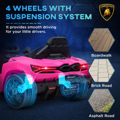 Qaba Lamborghini Revuelto Licensed 12V Kids Electric Car, Battery Powered Ride on Car with Hydraulic Doors, Remote Control, Transport Wheels, Spring Suspension, Music, Lights, 3 Speeds, Pink