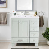 30" Blue Grey Bathroom Vanity with Ceramic Sink - Soft-Close Drawers, Solid Wood Frame, Multi-Organizer Storage ,76x47x85cm