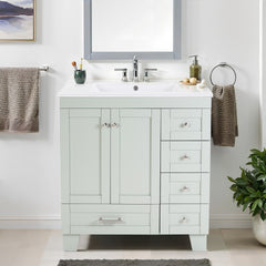 30" Blue Grey Bathroom Vanity with Ceramic Sink - Soft-Close Drawers, Solid Wood Frame, Multi-Organizer Storage ,76x47x85cm
