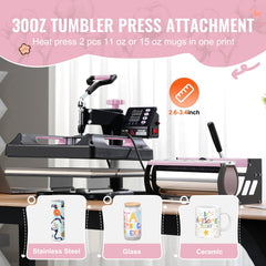 8 in 1 Heat Press Machine 15x15 in 30oz Tumbler Press T-Shirts Black