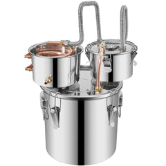 Alcohol Still, 3 Gallon, Stainless Steel Alcohol Distiller with Copper Tube & Build-in Thermometer & Water Pump, Double Thumper Keg Home Brewing Kit, for DIY Whiskey Wine Brandy