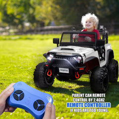 12V Ride on Car Truck with Remote Control, 2 Seater Kids Electric Car, Spring Suspension, 9Ah Battery Powered, 3 Speeds, Double Doors, Music Player
