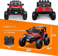 12 V Ride on Car Truck with Remote Control, 2 Seater Kids Electric Car, Spring Suspension, 9Ah Battery Powered, 3 Speeds, Double Doors, Music Player