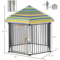 PawHut 48" x 41" Heavy-Duty Metal Dog Playpen, Outdoor Pet Cage Kennel, Puppy Exercise Fence Barrier with Weather-Resistant Polyester Roof, Locking Door, & Metal Frame