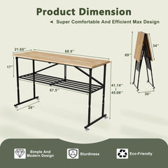 SmartFold Heavy-Duty Folding Butcher-Block Workbench- Portable Wood-Top Utility Table w/ Locking Casters & Quick-Collapse Steel Frame