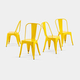 Set of 4 High Gloss Yellow Industrial Metal Dining Chairs 18 Inch Seat Height Stackable Indoor Outdoor, Lightweight Easy-Clean Surface, Easy Assembly, Durable Modern Design