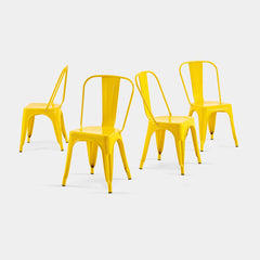 Set of 4 High Gloss Yellow Industrial Metal Dining Chairs 18 Inch Seat Height Stackable Indoor Outdoor, Lightweight Easy-Clean Surface, Easy Assembly, Durable Modern Design