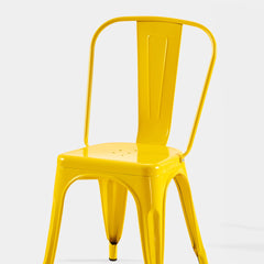 Set of 4 High Gloss Yellow Industrial Metal Dining Chairs 18 Inch Seat Height Stackable Indoor Outdoor, Lightweight Easy-Clean Surface, Easy Assembly, Durable Modern Design