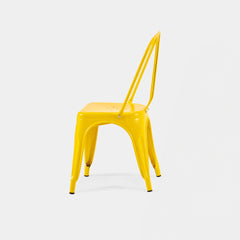 Set of 4 High Gloss Yellow Industrial Metal Dining Chairs 18 Inch Seat Height Stackable Indoor Outdoor, Lightweight Easy-Clean Surface, Easy Assembly, Durable Modern Design