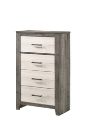 1pc Chest Two-tone Finish Convenient Bedside Storage Four Drawers Metal Pull Handle Gray Beige