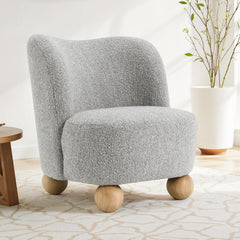 Contemporary Style 1pc Accent Chair Upholstered In Boucle Fabric Ball Feet Curve back Gray Finish Primary Living Room