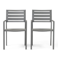 Outdoor Modern Aluminum Dining Chair (Set of 2), Gun Metal Gray