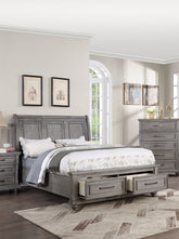 Eastern King Size Bed w Under bed Drawer Vintage Look Gray Color Beautiful Panel 1pc Bedframe Bedroom