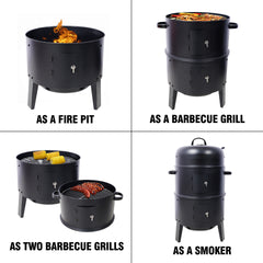 Charcoal Smoker Grill Wood Smoker Grills Outdoor Cooking 16 Inch Vertical Smoker Portable BBQ Grill for Camping, Black