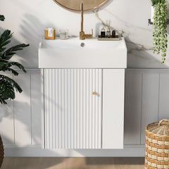 21.6inch Modern Floating Bathroom Vanity with Ceramic Basin - Perfect for Small Bathrooms, Right side storage