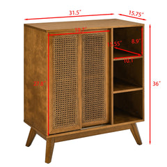 Mid Century Modern Rattan Sideboard Cabinet, Buffet Cabinet for Entryway Hallway Living Room Kitchen Dining Room, Adjustable Shelf & Solid Wood Feet & Rattan Cabinet Doors - Light Wood