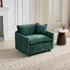Cloud Sofa Single Seat (Ottoman is not included), Modern Sectional Couch, for Living Room Bedroom and Apartment, Comfy Double Layer Upholstered Seat Cushion, Breathable Chenille Fabric, Green