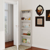 Behind The Door 69" Tall Bookcase with 4 Shelves and 5 hooks, Space-Saving Narrow storage cabinet for Living Room, Children's Room, Study Room, Kitchen, Corridor-Antique White
