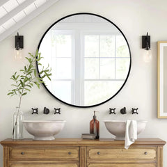 42 Inch Black Metal Framed Round Bathrrom Mirror for Wall.(W2203P156441)