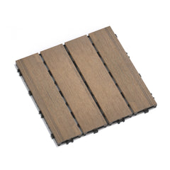 Patio Floor Tiles Pack of 11 WPC Wood-Plastic Composite Patio Deck Tiles DIY Interlocking Decking Tiles, Quick Deck Floor Tile, Court Tile, Water Resistant Indoor Outdoor -11.8" Oak