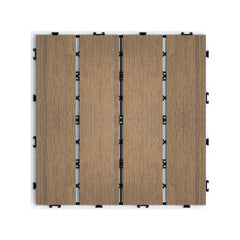 Patio Floor Tiles Pack of 11 WPC Wood-Plastic Composite Patio Deck Tiles DIY Interlocking Decking Tiles, Quick Deck Floor Tile, Court Tile, Water Resistant Indoor Outdoor -11.8" Oak