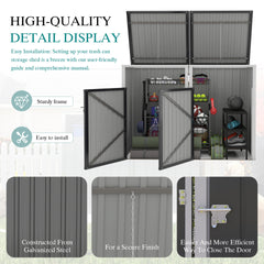 Garbage Bin Shed Stores 2 Trash Cans Metal Outdoor Bin Shed for Garbage Storage,54 cubic feet of space,Stainless Galvanized Steel, Bin Shed for Garden Yard Lawn,Grey