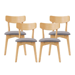 Mid-Century Walnut Finished Frame Upholstered Dining Chairs ,Set of 4, Dark Grey+Natural