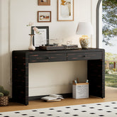 TREXM Curved Console Table with Storage, Wooden Entryway Table with 2 Drawers, Farmhouse Rustic Console Tables for Entryway, Hallway, Living Room, Distressed Black