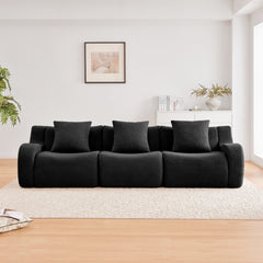 Boneless Sofa,3 Seat High-Quality Teddy Fabric,Anti-Slip Design,No Assembly Curved Armrests Streamlined,32D High Density Sponge For Living Rooms Bedrooms Reading Nook,Black